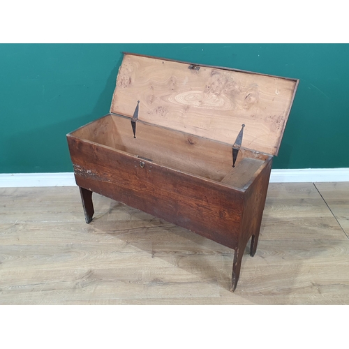 505 - An 18th Century elm six plank Chest on arched end plank supports 3ft 3in W x 2ft 1in H (R3)