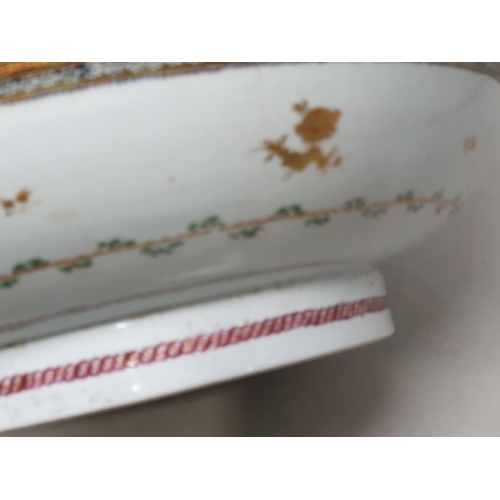 538 - An 18th Century Chinese Qianlong Punch Bowl with puce and gilt border A/F