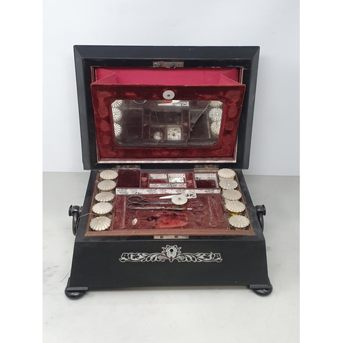 539 - A 19th Century coromandel and mother of pearl inlaid Sewing Box with mother of pearl fitted interior... 