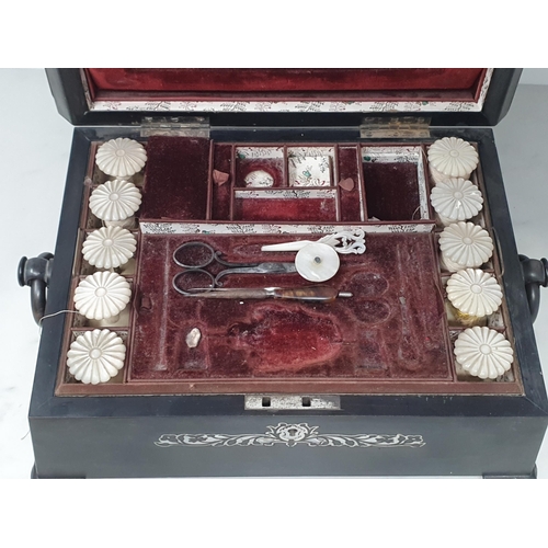 539 - A 19th Century coromandel and mother of pearl inlaid Sewing Box with mother of pearl fitted interior... 