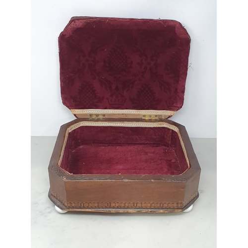 540 - A 19th Century walnut veneered Work Box A/F an a walnut veneered and Tunbridge inlaid Stool with red... 