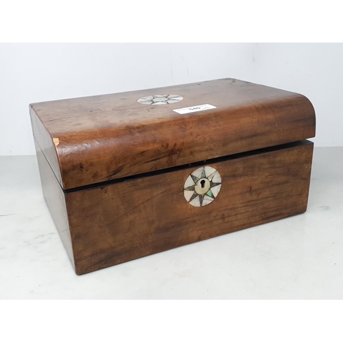 540 - A 19th Century walnut veneered Work Box A/F an a walnut veneered and Tunbridge inlaid Stool with red... 