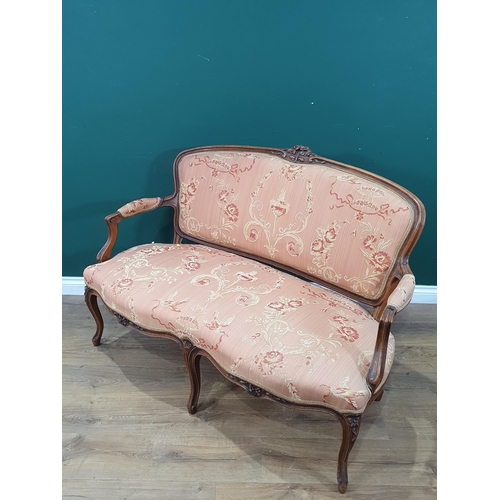 545 - A French beechwood Salon Settee with peach upholstery 4ft 4in W x 2ft 11in H (R4)