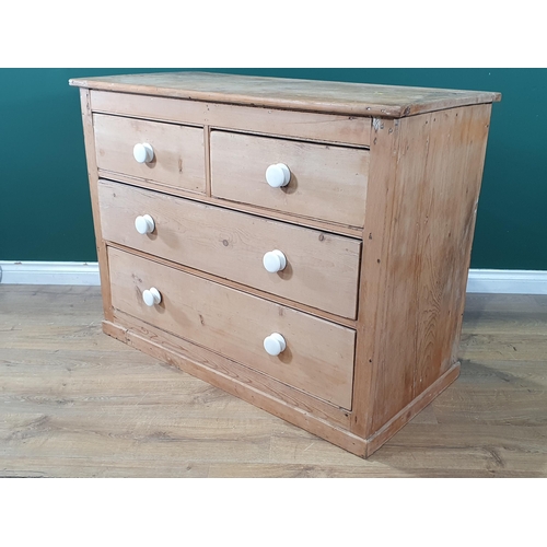 572 - An antique pine Chest of two short and two long drawers on shallow plinth base 3ft 9in W x 2ft 10in ... 