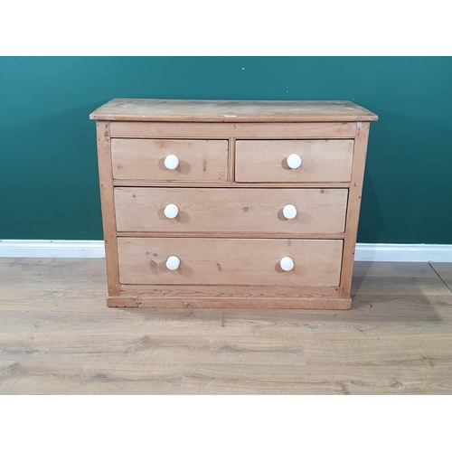 572 - An antique pine Chest of two short and two long drawers on shallow plinth base 3ft 9in W x 2ft 10in ... 