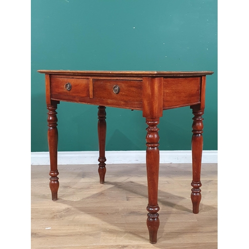 578 - A 19th Century mahogany Side Table fitted two frieze drawers raised on turned supports 2ft 6in W x 2... 