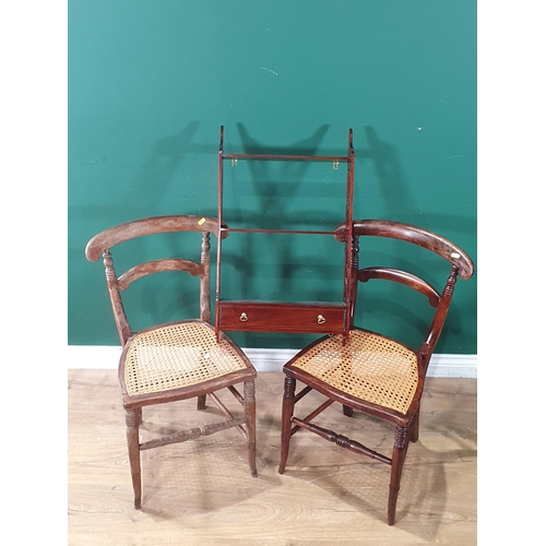 584 - A set of mahogany Wall Shelves and a pair of cane seated Bedroom Chairs (R4)