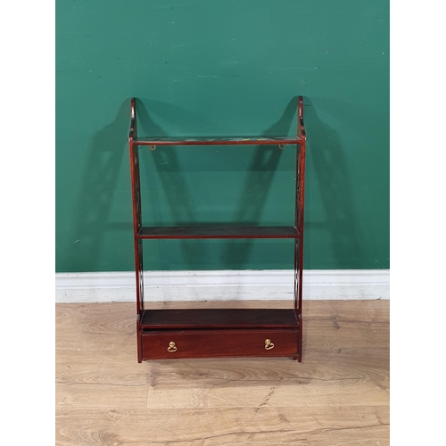 584 - A set of mahogany Wall Shelves and a pair of cane seated Bedroom Chairs (R4)