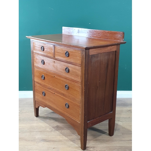 587 - A 19th Century mahogany Chest of two short and three long drawers with chequer stringing 3ft W x 3ft... 