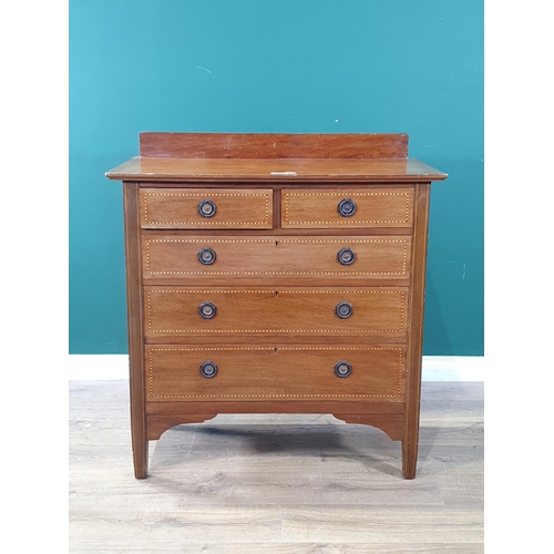 587 - A 19th Century mahogany Chest of two short and three long drawers with chequer stringing 3ft W x 3ft... 