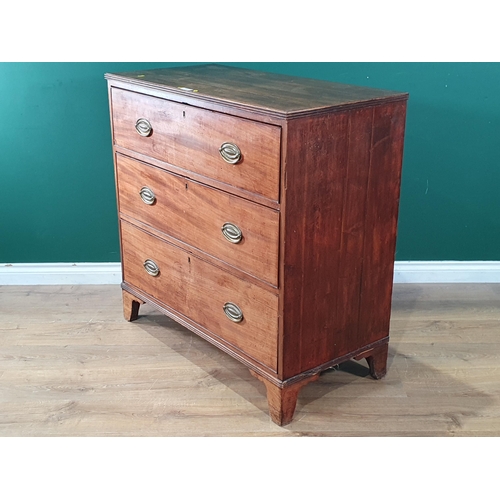 591 - A 19th Century mahogany Chest of three long drawers raised on bracket feet 3ft 3in W x 3ft 2in H (R4... 