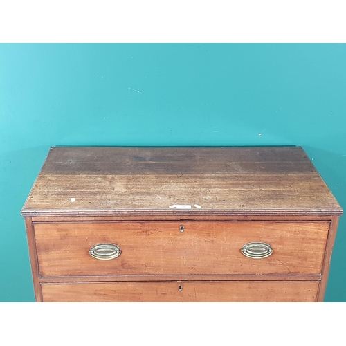 591 - A 19th Century mahogany Chest of three long drawers raised on bracket feet 3ft 3in W x 3ft 2in H (R4... 