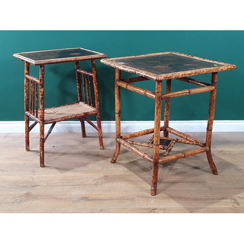 599 - An antique bamboo and lacquered Occasional Table 2ft 5in H x 1ft 11in W and another bamboo two tier ... 