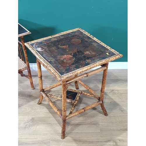 599 - An antique bamboo and lacquered Occasional Table 2ft 5in H x 1ft 11in W and another bamboo two tier ... 