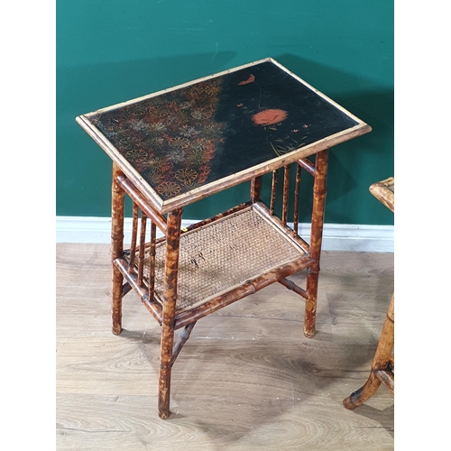 599 - An antique bamboo and lacquered Occasional Table 2ft 5in H x 1ft 11in W and another bamboo two tier ... 