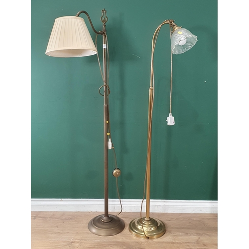 621 - Two brass telescopic Standard Reading Lights, one with glass Shade (R6) (Passed PAT)