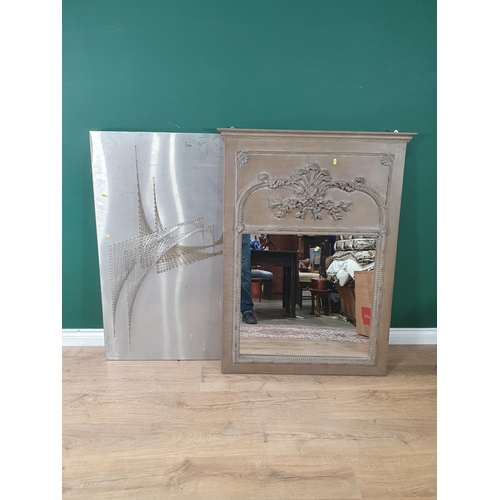 622 - A decorative Mirror with applied Fluer de Lys and floral moulding 4ft H x 3ft W and a wirework Artwo... 