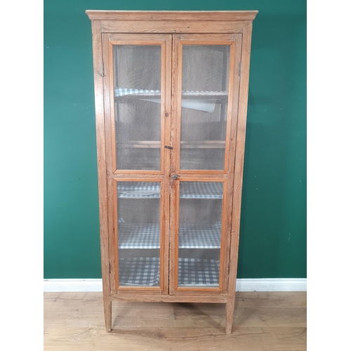 627 - An antique pine Food Cupboard fitted pair of gauze infilled doors raised on squared tapering support... 