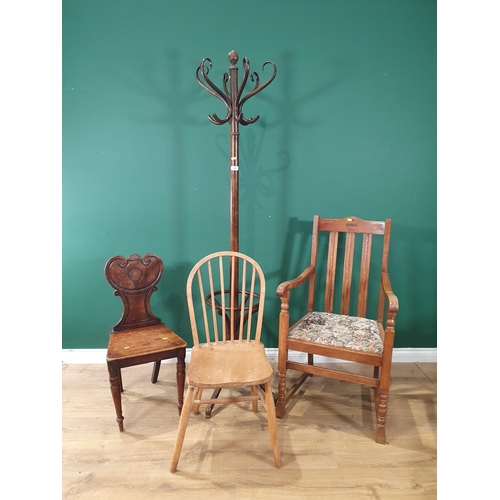 636 - A bentwood Hall Stand 6ft 3in H, a Victorian mahogany Hall Chair, an oak Elbow Chair and a stick bac... 