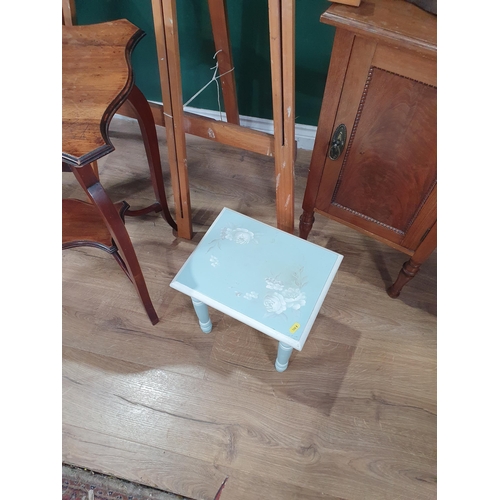 637 - A walnut Pot Cupboard, blue painted Nest of Occasional Tables, a mahogany Dressing Mirror, Edwardian... 