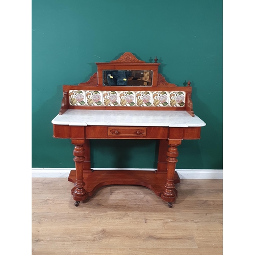 638 - A Victorian walnut marble topped Washstand with tile back A/F 4ft 1in H x 3ft 11in W (R7)