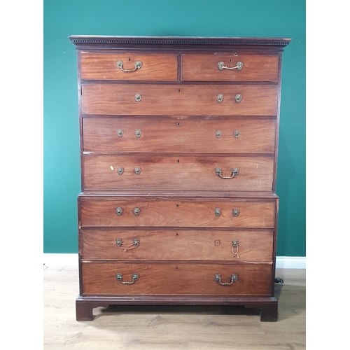 643 - A Georgian mahogany Chest on chest fitted two short above six long drawers raised on bracket feet A/... 