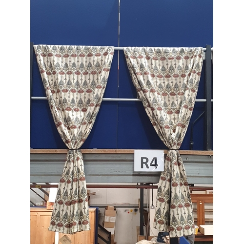 65 - A pair of Charles Rennie Mackintosh style Curtains with stylised arts and crafts floral design on cr... 