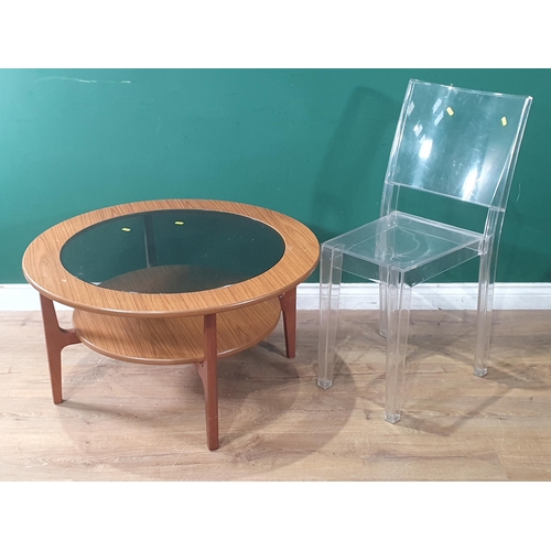 A modern circular glass topped Coffee Table 2ft 9in D and a perspex
