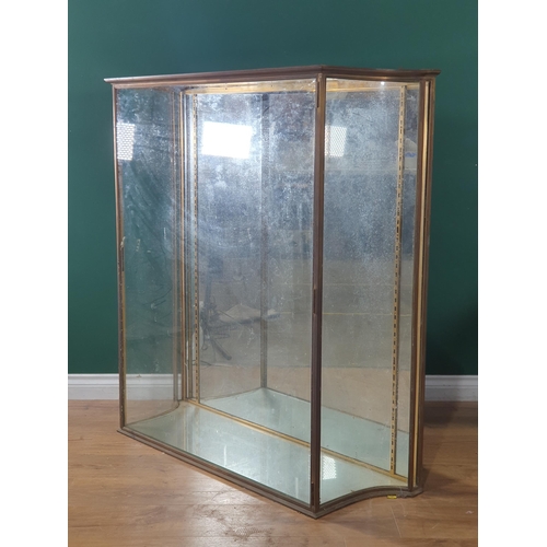 74 - An antique glass Cabinet with brass frame and mirror back 3ft 11in H x 3ft 9in W (R6)