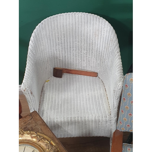 754 - A Victorian bar back Elbow Chair, a white painted wicker Chair, two Commodes A/F, Stool, black Occas... 