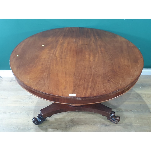 757 - A Victorian mahogany circular Breakfast Table on barrel turned column and scroll feet 3ft 11in D x 2... 