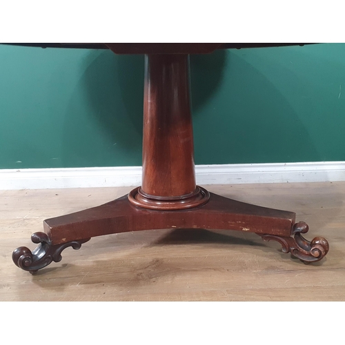 757 - A Victorian mahogany circular Breakfast Table on barrel turned column and scroll feet 3ft 11in D x 2... 