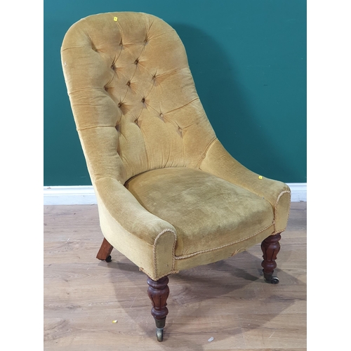 78 - A 19th Century gold button upholstered Chair mounted on walnut supports 3ft 4in H x 2ft 2in W (R6)