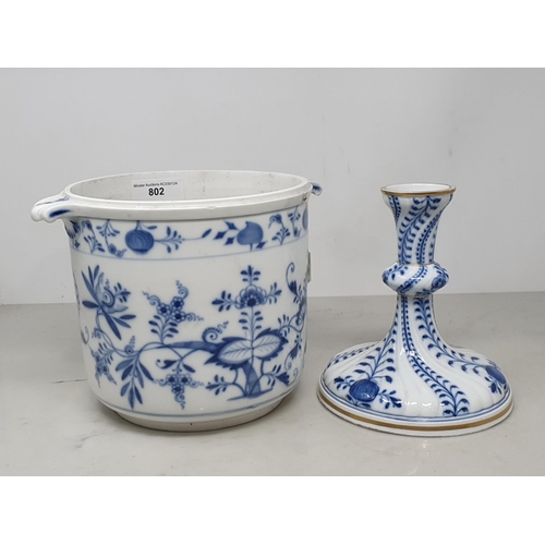 802 - A 19th Century Meissen blue and white Jardinière and a Meissen Candlestick (R2)