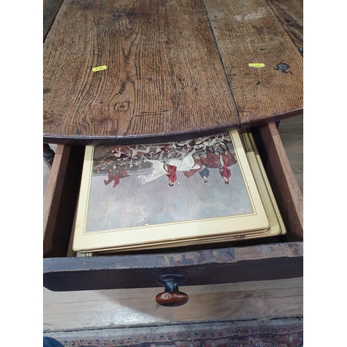 84 - An 18th Century oak Gateleg Table fitted end drawer raised on barrel turned supports 3ft 8in W x 2ft... 