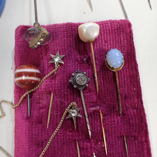 228 - A collection of Stick Pins, Hat Pins and a Hat Pin Stand