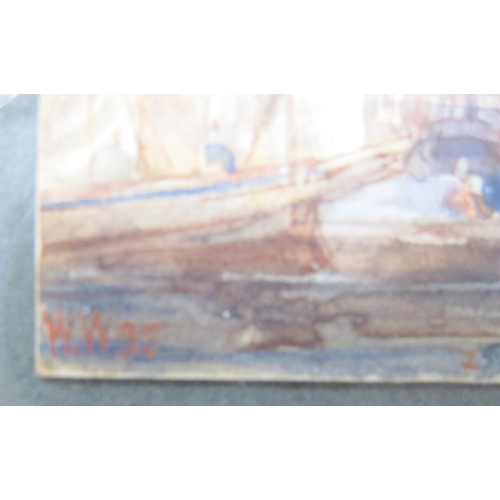 401 - ASCRIBED TO WILLIAM WYLD. Venice, bears initials and indistinct date watercolour,1 1/2 x 3 1/4 in; a... 