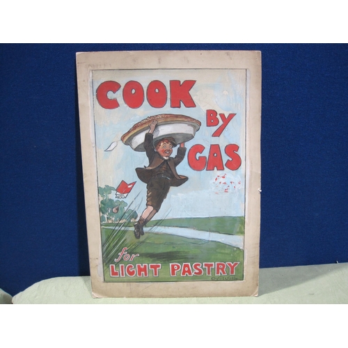 411 - GEORGE WELLS. 'Cook by Gas for Light Pastry', ink and gouache, unframed, 15 x 11 in a/f; a pen and i... 