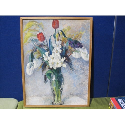 417 - ORTIZ(?) . A Still Life of Flowers and Apples, indistinctly signed, oil on canvas, 25 1/2 x 18 in, a... 