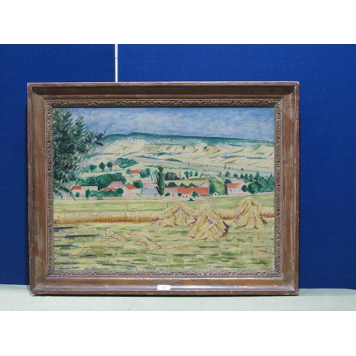 418 - RICKARD. Harvest-Time, signed, oil on canvas, 24 x 232 in; and a humorous colour reproduction depict... 