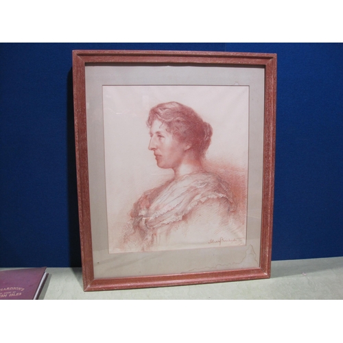 424 - MARY RISCHGITZ. Portrait of a Lady, quarter-length, signed, red crayon, 23 x 19 1/2 in (R4)