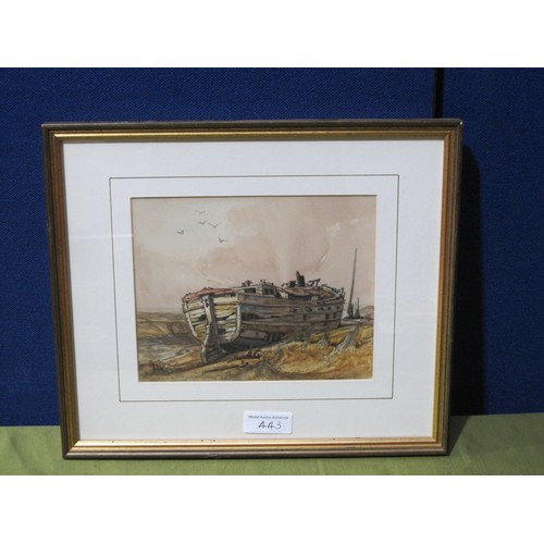 443 - A.BERRY. An Oid Salt, signed, watercolour, 9 1/2 x 6 3/4 in; a watercolour by F.E.H. Caulkin titled ... 