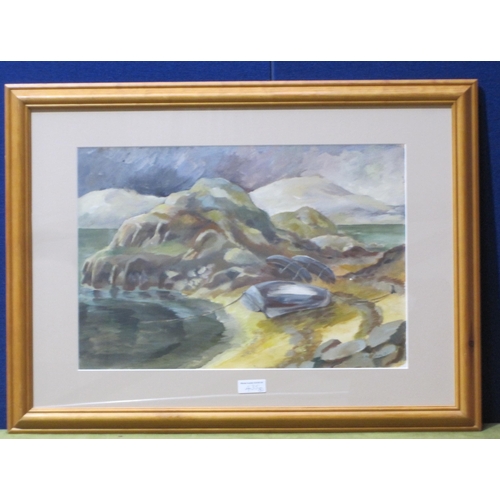 435 - JUDITH MOY. 'Sarn -under Rhiw Mountain, Lleyn,', acrylic, 14 1/2 x 21 1/2 in ; and three other acryl... 