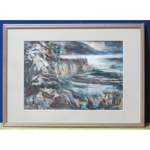 435 - JUDITH MOY. 'Sarn -under Rhiw Mountain, Lleyn,', acrylic, 14 1/2 x 21 1/2 in ; and three other acryl... 