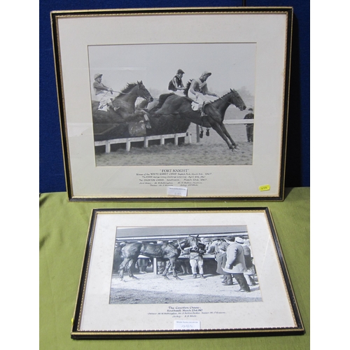 444 - Five framed photographs relating to the racehorse' Fort Knight'; two framed team photos for sports t... 