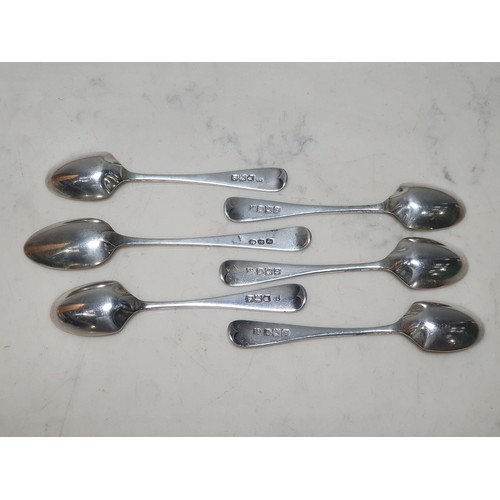 131 - Five Victorian silver Egg Spoons old english pattern, London 1897 and a Teaspoon, London 1810