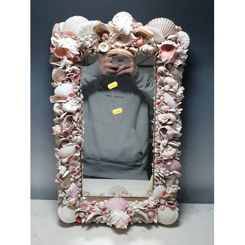 809 - A Wall Mirror with sea shell frame 1ft 9in H x 1ft 1in W (CAB)