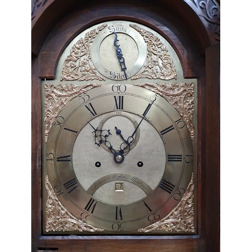 570A - Oak cased long case clock by James Mylne Montrose, with arched brass dial and a Eight day movement