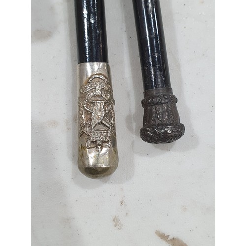 356 - Two Officer's Swagger Sticks, pair of plated Candlesticks, Seashell, etc. (R5)