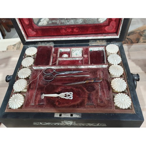 539 - A 19th Century coromandel and mother of pearl inlaid Sewing Box with mother of pearl fitted interior... 